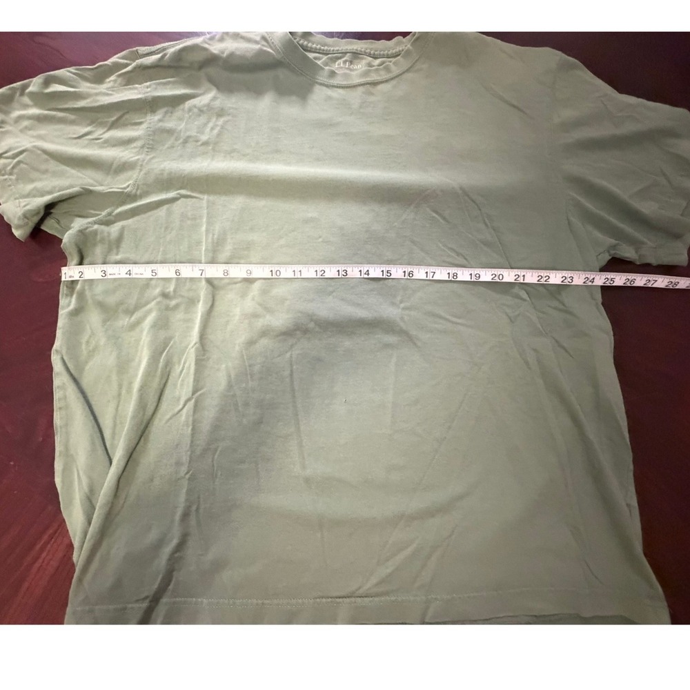 LL Bean Mens Short Sleeve Blank T-Shirt Sage Green Crew Neck Cotton Tee